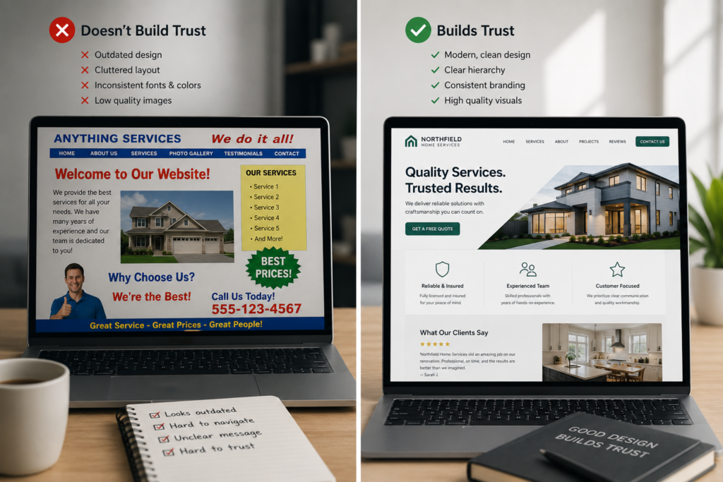 Business-focused website compared with customer-focused website content and messaging
