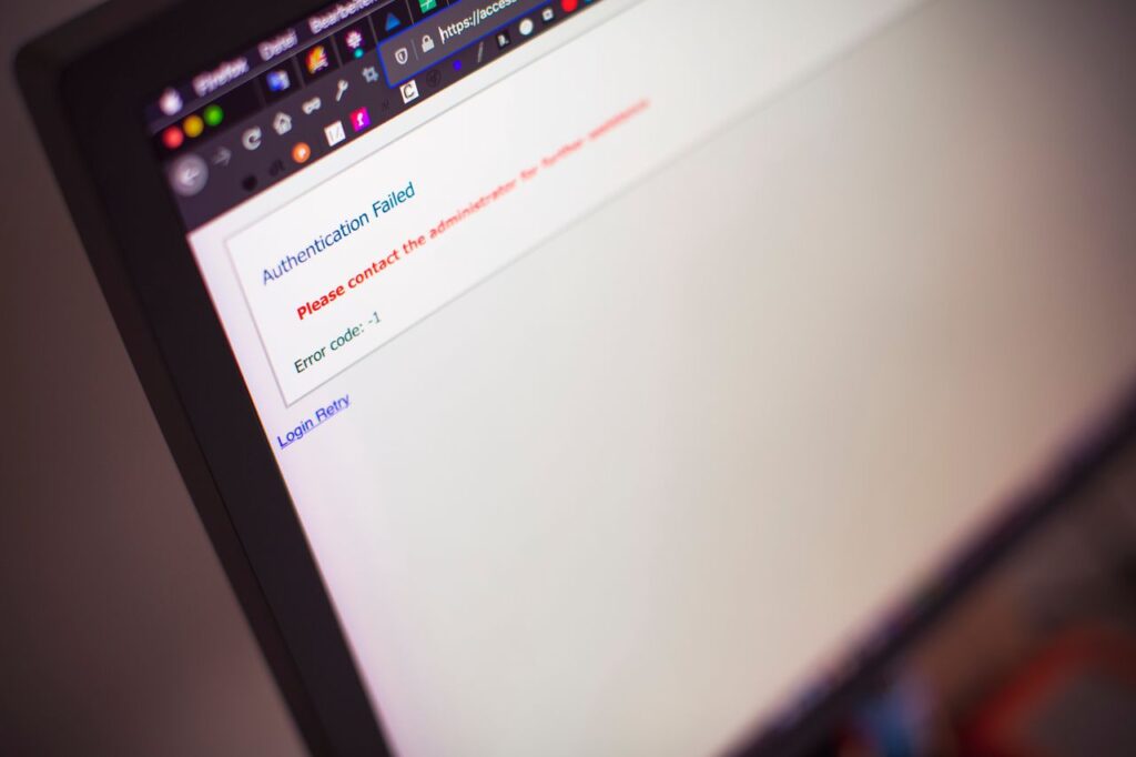 Website authentication error message displayed in a web browser