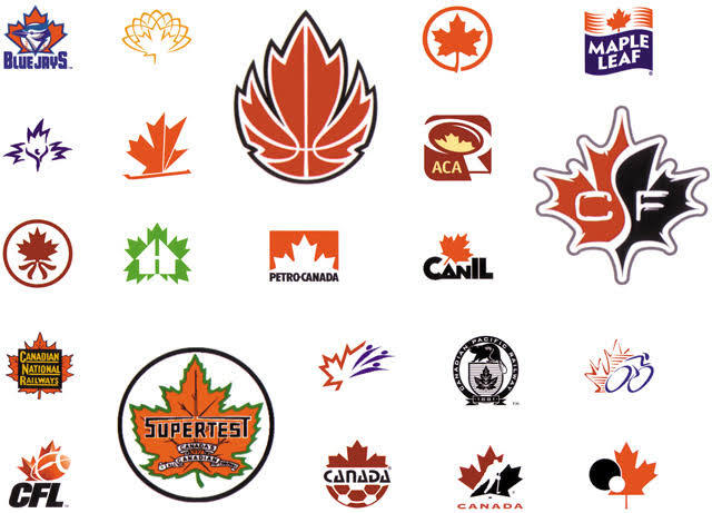 Collection of Canadian maple leaf logos showing similar branding concepts